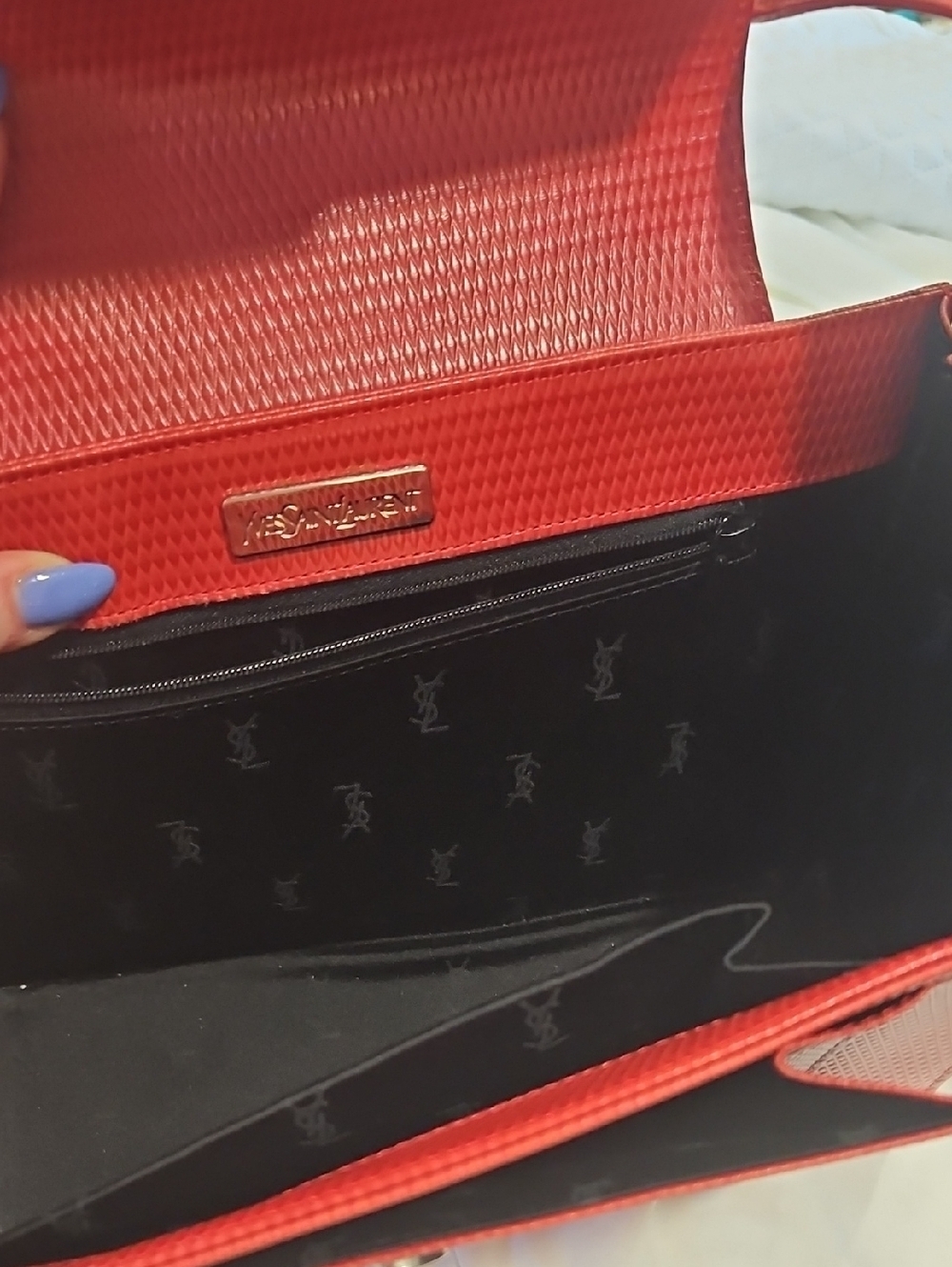Vintage Yves Saint Laurent Rive Gauche Embossed Leather Structured Shoulder Bag - Picture 13 of 16